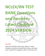 NCLEX/RN TEST  BANK Questions  and Answers:  Latest Updated 2024 VERSION NCLEX/RN