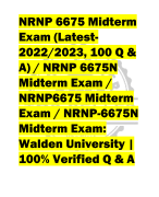 NRNP 6675 Midterm  Exam (Latest2022/2023, 100 Q &  A) / NRNP 6675N  Midterm Exam /  NRNP6675 Midterm  Exam / NRNP-6675N  Midterm Exam:  Walden University |  100% Verified Q & A