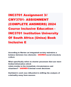 INC3701 Assignment 3//  CMY3701- ASSIGNMENT (COMPLETE ANSWERS) 2024  Course Inclusive Education - INC3701 Institution University  Of South Africa (Unisa) Book  Inclusive E