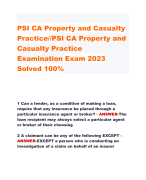 PSI CA Property and Casualty  Practice//PSI CA Property and  Casualty Practice  Examination Exam 2023  Solved 100%