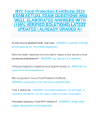 NYC Food Protection Certificate 2024 EXAM ACTUAL EXAM QUESTIONS AND  WELL ELABORATED ANSWERS WITH  (100% VERIFIED SOLUTIONS) LATEST  UPDATES | ALREADY GRADED A+