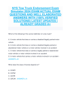 NYS Tow Truck Endorsement Exam  Simulator 2024 EXAM ACTUAL EXAM  QUESTIONS AND WELL ELABORATED  ANSWERS WITH (100% VERIFIED  SOLUTIONS) LATEST UPDATES |  ALREADY GRADED A+
