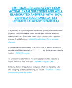 EMT FINAL-JB Learning 2023 EXAM  ACTUAL EXAM QUESTIONS AND WELL  ELABORATED ANSWERS WITH (100%  VERIFIED SOLUTIONS) LATEST  UPDATES | ALREADY GRADED A+