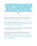 Certified Breastfeeding Counselor PCE  2023 EXAM ACTUAL EXAM QUESTIONS  AND WELL ELABORATED ANSWERS  WITH (100% VERIFIED SOLUTIONS)  LATEST UPDATES | ALREADY GRADED  A+