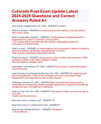 Colorado Post Exam Update Latest 2024-2025 Questions and Correct  Answers Rated A+ | Verified Colorado Actual Exam Latest 2024 Quiz with Accurate Solutions Aranking Allpass AGraded