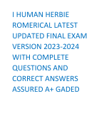 I HUMAN HERBIE ROMERICAL LATEST UPDATED FINAL EXAM VERSION 2023-2024 WITH COMPLETE QUESTIONS AND CORRECT ANSWERS ASSURED A+ GRADED