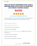 NURS 190 HEALTH ASSESSMENT FINAL EXAM & MIDTERM EXAM ACTUAL EXAM 600 QUESTIONS AND CORRECT ANSWERS AGRADE