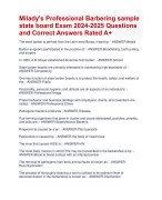 Milady's Professional Barbering sample  state board Exam 2024-2025 Questions  and Correct Answers Rated A+ | Verified Milady's Professional Barbering sample  state board Exam 2024 Latestupdate Quiz with Accurate Solution  Aranking Allpass 