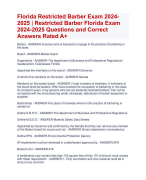 Florida Restricted Barber Exam 2024- 2025 | Restricted Barber Florida Exam  2024-2025 Questions and Correct  Answers Rated A+  | Verified Florida Restricted Barber Actual Exam Update2024 Latest Quiz with Accurate Aranking Allpass