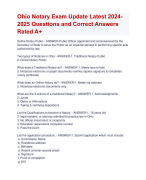 Ohio Notary Exam Update Latest 2024- 2025 Questions and Correct Answers  Rated A+ | Verified Ohio Notary 2024  Exam Quiz with Accurate Solutions Aranking Allpass