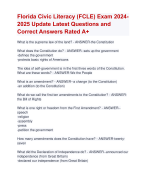Florida Civic Literacy (FCLE) Exam 2024- 2025 Update Latest Questions and  Correct Answers Rated A+ | Verified Florida Civic Literacy (FCLE) ActualExam 2024 Quiz with Accurate Solution Aranking Allpass