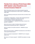 Florida Civic Literacy (FCLE) Exam 2024- 2025 Update Latest Questions and  Correct Answers Rated A+ | Verified Florida Civic Literacy (FCLE) ExamUpdatelatest 2024 Quiz with Accurate Solutions Aranking Allpass
