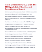 Florida Civic Literacy (FCLE) Exam 2024- 2025 Update Latest Questions and  Correct Answers Rated A+ | Verified Florida Civic Literacy (FCLE) TestExam 2024 Quiz with Accurate Solutions Aranking Allpass
