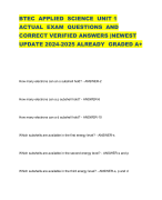 BTEC APPLIED SCIENCE UNIT 1 ACTUAL EXAM QUESTIONS AND CORRECT VERIFIED ANSWERS |NEWEST UPDATE 2024-2025 ALREADY GRADED A+