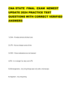 CNA STATE FINAL EXAM NEWEST UPDATE 2024 PRACTICE TEST QUESTIONS WITH CORRECT VERIFIED ANSWERS