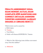 Health assessment dinal exam newest actual exam complete 250 questions and correct detailed answers (verified answers)| already graded a+|brand new!!!!!
