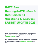 NATE Gas  Heating//NATE - Gas &  Heat Exam/ 50  Questions & Answers  LATEST UPDATE 2023 
