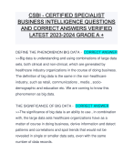 CSBI - CERTIFIED SPECIALIST BUSINESS INTELLIGENCE QUESTIONS AND CORRECT ANSWERS VERIFIED LATEST 2023-2024 GRADE A +