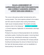 NCLEX ASSESSMENT OF CARDIOVASCULAR FUNCTION QUESTIONS AND CORRECT ANSWERS VERIFIED LATEST 2023-2024 GRADE A +
