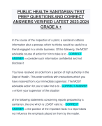 PUBLIC HEALTH SANITARIAN TEST PREP QUESTIONS AND CORRECT ANSWERS VERIFIED LATEST 2023-2024 GRADE A +