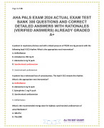 AHA PALS EXAM 2024 ACTUAL EXAM TEST BANK 300 QUESTIONS AND CORRECT DETAILED ANSWERS WITH RATIONALES (VERIFIED ANSWERS) ALREADY GRADED A+