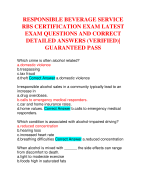 RESPONSIBLE BEVERAGE SERVICE RBS CERTIFICATION EXAM LATEST EXAM QUESTIONS AND CORRECT DETAILED ANSWERS (VERIFIED)| GUARANTEED PASS