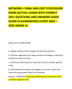 NETWORK + FINAL AND CERT STUDYGUIDE EXAM (ACTUAL EXAM) WITH CORRECT 250+ QUESTIONS AND ANSWERS GOOD SCORE IS GUARANTEED LATEST 2024 – 2025 GRADE A+   