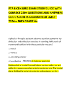 PTA LICENSURE EXAM STUDYGUIDE WITH CORRECT 250+ QUESTIONS AND ANSWERS GOOD SCORE IS GUARANTEED LATEST 2024 – 2025 GRADE A+ 