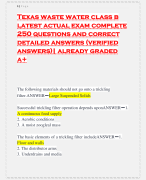 Texas waste water class b latest actual exam complete 250 questions and correct detailed answers (verified answers)| already graded a+