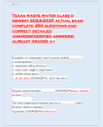 Texas waste water class d newest 2024-2025 actual exam complete 450 questions and correct detailed answers(verified answers) already graded a+