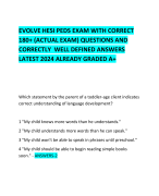 EVOLVE HESI PEDS EXAM WITH CORRECT 180+ (ACTUAL EXAM) QUESTIONS AND CORRECTLY  WELL DEFINED ANSWERS LATEST 2024 ALREADY GRADED A+     