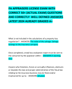 PA APPRAISERS LICENSE EXAM WITH CORRECT 50+ (ACTUAL EXAM) QUESTIONS AND CORRECTLY  WELL DEFINED ANSWERS LATEST 2024 ALREADY GRADED A+