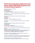 RCFE Test Preparation (California) Exam  Latest Update 2024-2025 Questions and  Correct Answers Rated A+ | Verified RCFE Preparation (California) Actual Exam 2024 Quiz with Accurate Solutions Aranking Allpass 