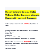 Motor Vehicle Sales// Motor  Vehicle Sales License License  Exam with correct Answers