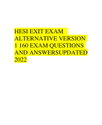HESI EXIT EXAM  ALTERNATIVE VERSION 1 160 EXAM QUESTIONS  AND ANSWERSUPDATED 2022
