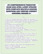 ATI COMPREHENSIVE PREDICTOR  EXAM 2024 APRIL LATEST UPDATED  WITH COMPLETE MULTIPLE CHOICES  QUESTIONS AND VERIFIED CORRECT  ANSWERS/GRADED A+