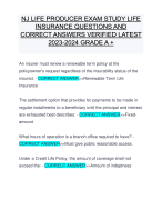 NJ LIFE PRODUCER EXAM STUDY LIFE INSURANCE QUESTIONS AND CORRECT ANSWERS VERIFIED LATEST 2023-2024 GRADE A +