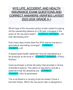 NYS LIFE, ACCIDENT, AND HEALTH INSURANCE EXAM QUESTIONS AND CORRECT ANSWERS VERIFIED LATEST 2023-2024 GRADE A +