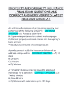 PROPERTY AND CASUALTY INSURANCE - FINAL EXAM QUESTIONS AND CORRECT ANSWERS VERIFIED LATEST 2023-2024 GRADE A +