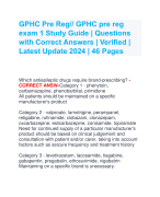 GPHC Pre Reg// GPHC pre reg  exam 1 Study Guide | Questions  with Correct Answers | Verified |  Latest Update 2024 | 46 Pages