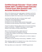 Certified Google Educator 1 Exam Latest  Update 2024 | Verified Certified Google Educator  1 Actual Exam 2024 Quiz with  Accurate Solutions Aranking Allpass