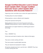 Google Certified Educator Level 2 Actual Exam Update 2024 | Google Certified  Educator Exam Latest Update 2024  Questions with Accurate Rated A+ | Verified  Google Certified Educator Level 2 Exam 2024 Quiz with Accurate Solutions Aranking Allpass