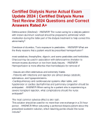 Certified Dialysis Nurse Actual Exam  Update 2024 | Certified Dialysis Nurse  Test Review 2024 Questions and Correct  Answers Rated A+ | Verified  Certified Dialysis Nurse Exam 2024 Quiz with Accurate Solutions Aranking Allpass