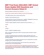 EMT Final Exam 2024-2025 | EMT Actual  Exam Update 2024 Questions and  Correct Answers Rated A+ | Verified EMT Actual  Exam Update 2024 Quiz with Accurate Solutions  Aranking Allpass 