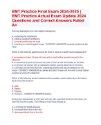 EMT Practice Final Exam 2024-2025 |  EMT Practice Actual Exam Update 2024  Questions and Correct Answers Rated  A+ | Verified EMT Practice Exam Update 2024 Quiz with Accurate Solutions Aranking Allpass   