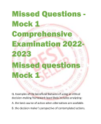 Missed Questions - Mock 1  Comprehensive  Examination 2022- 2023 Missed questions  Mock 1