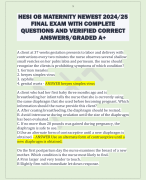 HESI OB MATERNITY NEWEST 2024/25  FINAL EXAM WITH COMPLETE  QUESTIONS AND VERIFIED CORRECT  ANSWERS/GRADED A+