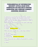 FUNDAMENTALS OF INFORMATION  SECURITY ACTUAL EXAM WITH  COMPELETE 200 MULTIPLE CHOICES  QUESTIONS AND VERIFIED CORRECT  ANSWERS/GRADED A+