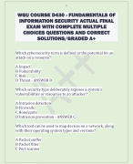 WGU COURSE D430 - FUNDAMENTALS OF  INFORMATION SECURITY ACTUAL FINAL  EXAM WITH COMPLETE MULTIPLE  CHOICES QUESTIONS AND CORRECT  SOLUTIONS/GRADED A+