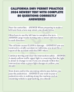 CALIFORNIA DMV PERMIT PRACTICE  2024 NEWEST TEST WITH COMPLETE  80 QUESTIONS CORRECTLY  ANSWERED 